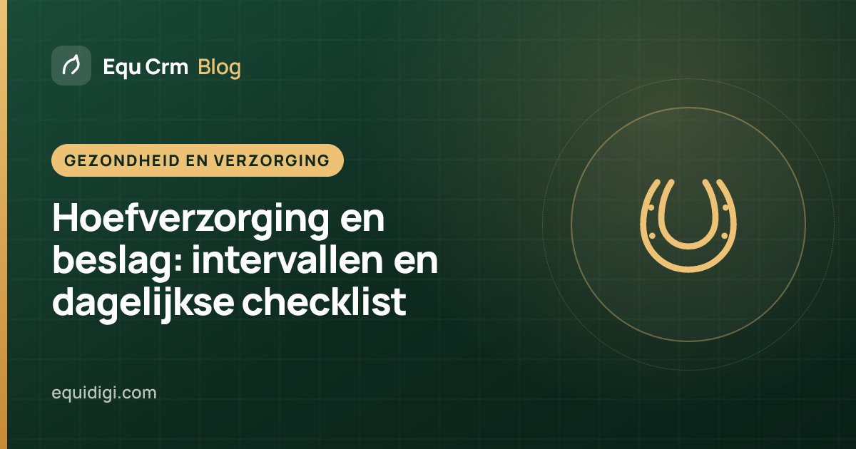 Omslagillustratie: een hoefsmid onderzoekt de voorhoef van een paard (Equ Crm blog)