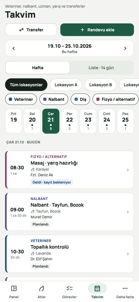Aplicação móvel Equ Crm: calendário